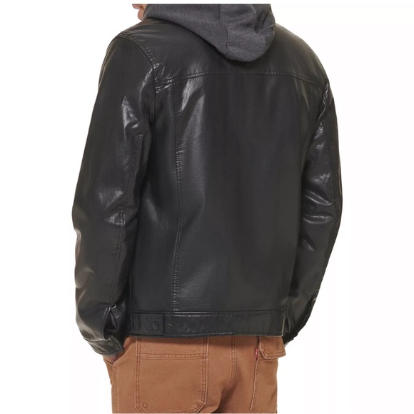 Levi's Strauss & Co. Mens Black Leather Like Jacket with hoodie. XXL - Picture 11 of 11